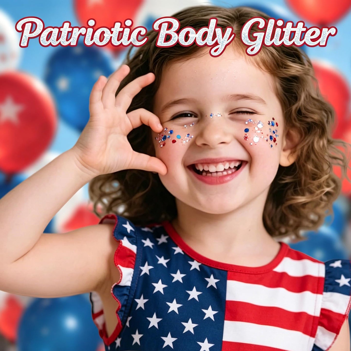 4th of July Glitter Stick, Red White & Blue Glitter Stick for Hair&Face, Waterproof & Easy Clean, Patriotic Independence Day 250th Anniversary Fourth of July Outfits Accessories for Women & Kids