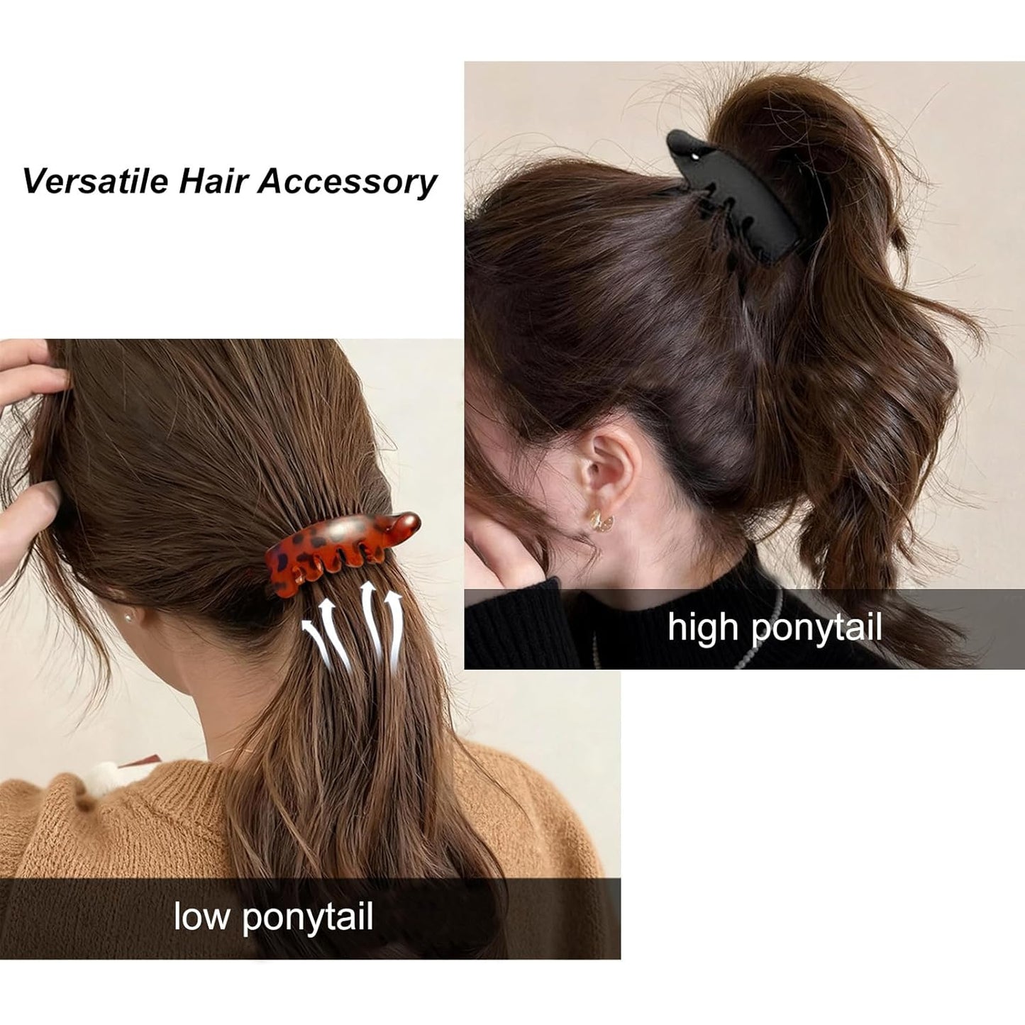 Retro Oval Leopard Print Banana Hair Clips - 4PCS Non-Slip Claw Clips for Ponytails & Buns | Cute Hair Accessories for Thin Hair