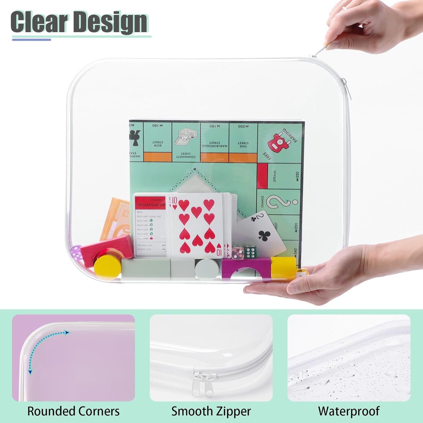 Extra Large Clear Board Game Storage Case - 3 Pack Hard Shell Organizer for Cards, Puzzles & Documents | 13.8 x 11.8 in