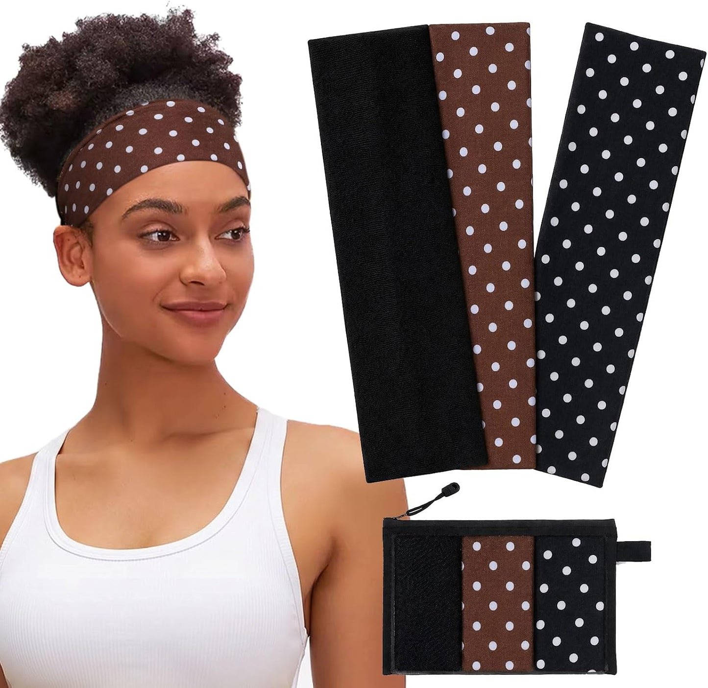Non-Slip Headbands for Women - Soft Cotton Elastic Hairbands for Gym & Running | 3 Pack with Bag