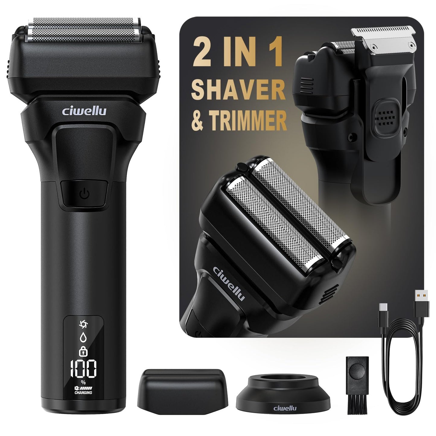 Foil Shaver for Men with Pop-Up Trimmer, 9000 RPM Electric Razor for Men's Face Close Shave, Cordless Wet/Dry Shaver for Sensitive Skin, USB-C Rechargeable &180 Min Runtime,Metal Body, Travel Lock