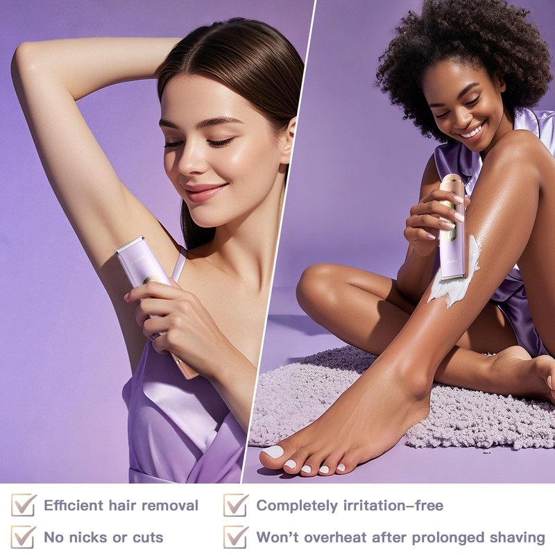 Bikini Trimmer for Women, Electric Razors with Dual Heads, Rechargeable Pubic Hair Trimmer with IPX7 Waterproof, Painless Pro Shaver for Underarm Leg Arm Body Face Private Area（RoyalRose）