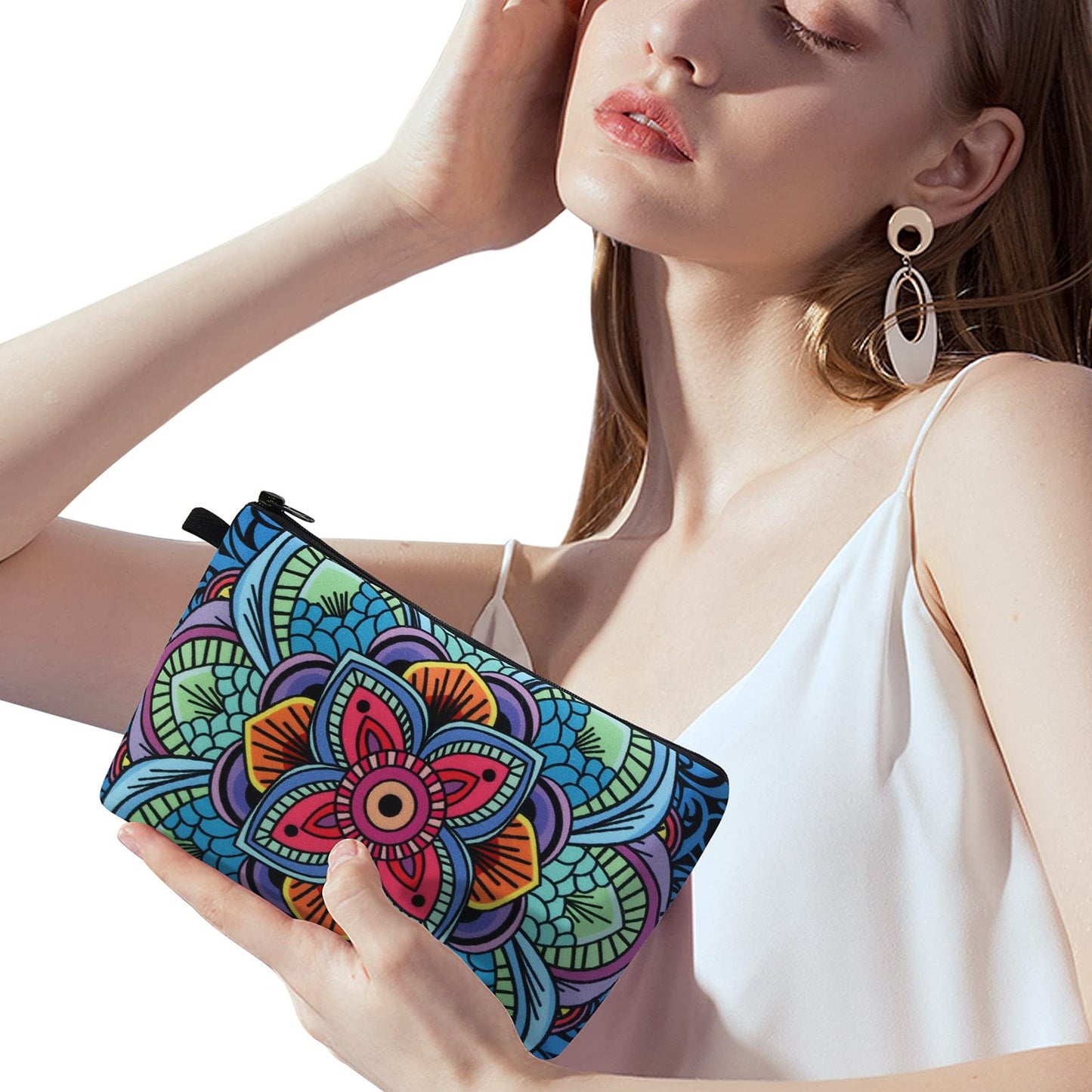 MAGEFY Makeup Bag, 2 Styles Travel Cosmetic Bag for Women Cosmetic pouch Elegant Blue Patterns Zipper Pouch Waterproof Makeup Pouch Cute (2 Packs, Peacock feather + Mandala pattern 0179)