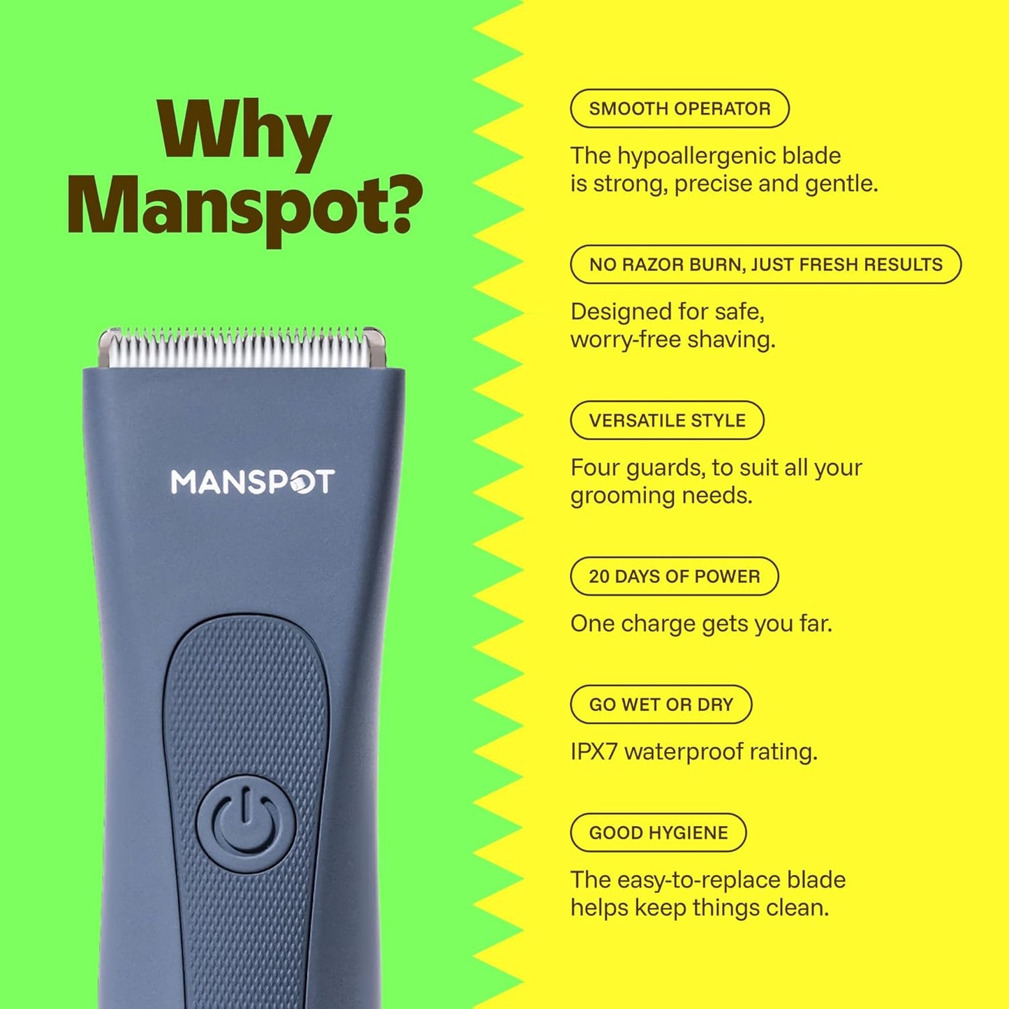 Electric Groin Hair Trimmer for Men - Waterproof Wet/Dry Grooming Kit with 4 Guards & Ceramic Blades | 90 Minutes Runtime