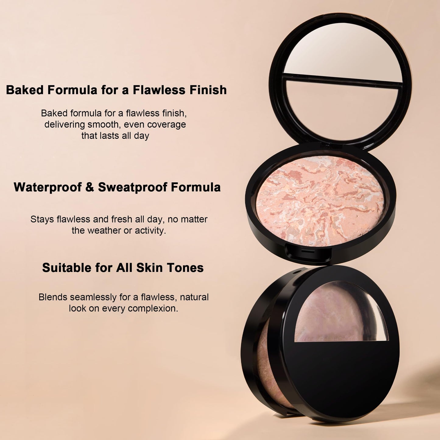 AKARY Baked Powder Foundation, Oil Control Correcting Foundation, Buildable Light to Medium Coverage - Demi-Matte Natural Finish Smooth Lightweight Setting Powder Palette