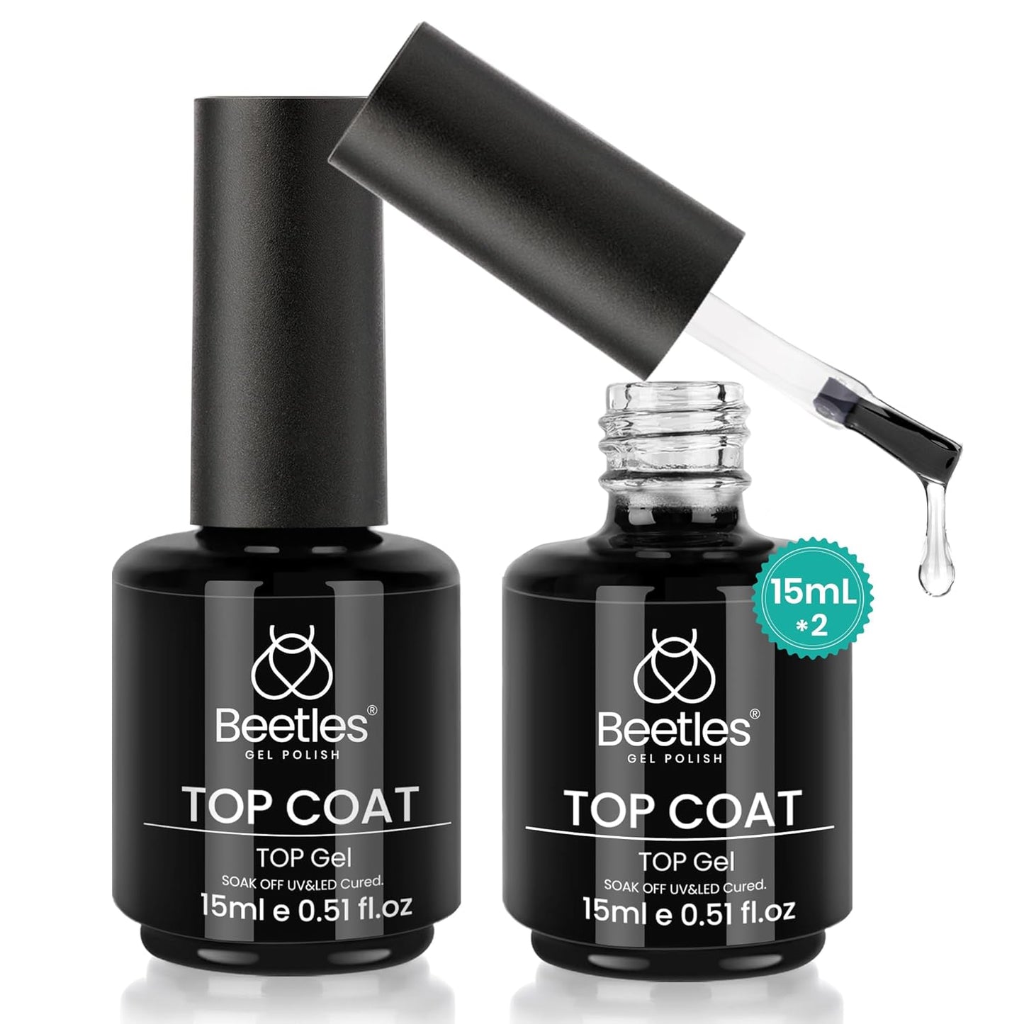 Beetles Nail Glue Set - 3Pcs 15ml HEMA-Free Base Gel & No Wipe Top Coat for Long Lasting Nail Extensions | UV/LED Cured