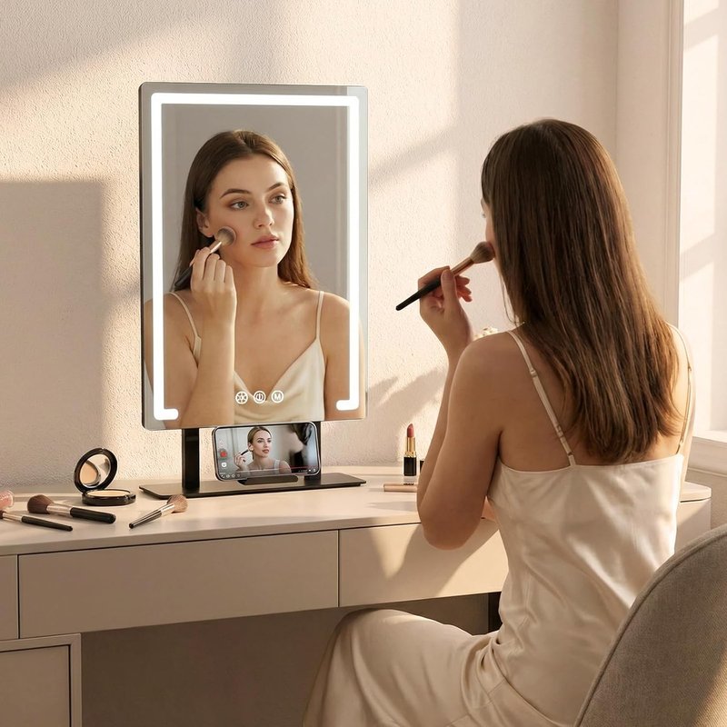 Vanity Mirror with Lights - 3 Color Modes & 10x Magnification | Rechargeable Makeup Mirror with Smart Touch Control & Phone Holder