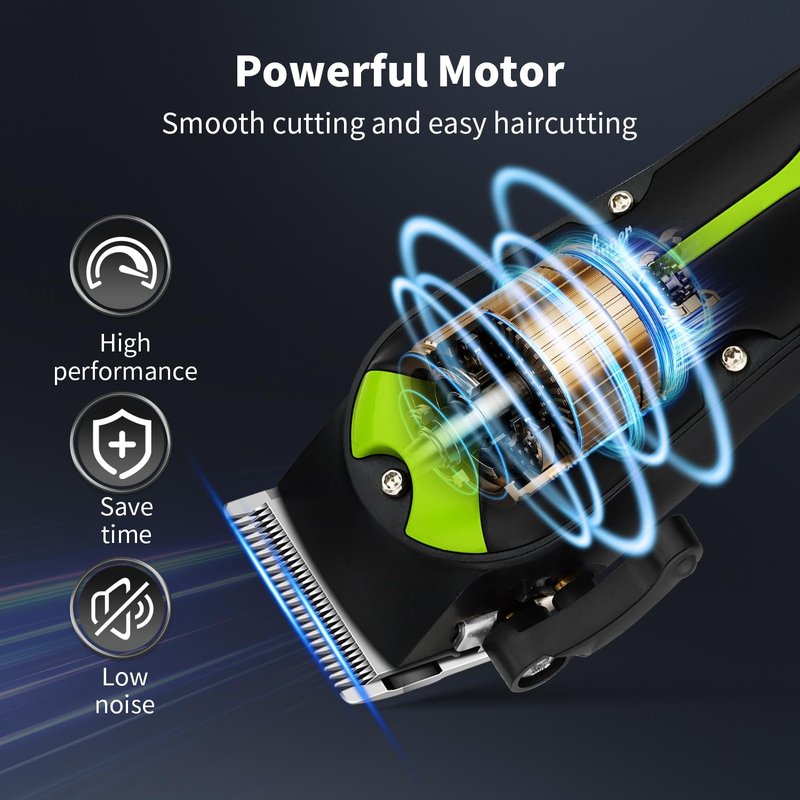 HIENA PRO Hair Clippers for Men, Electric Professional Hair Clipper and Trimmer, Rechargeable Haircut Clippers, Cordless Hair Cutting Tool with LED Display, Gifts for Men(Green)