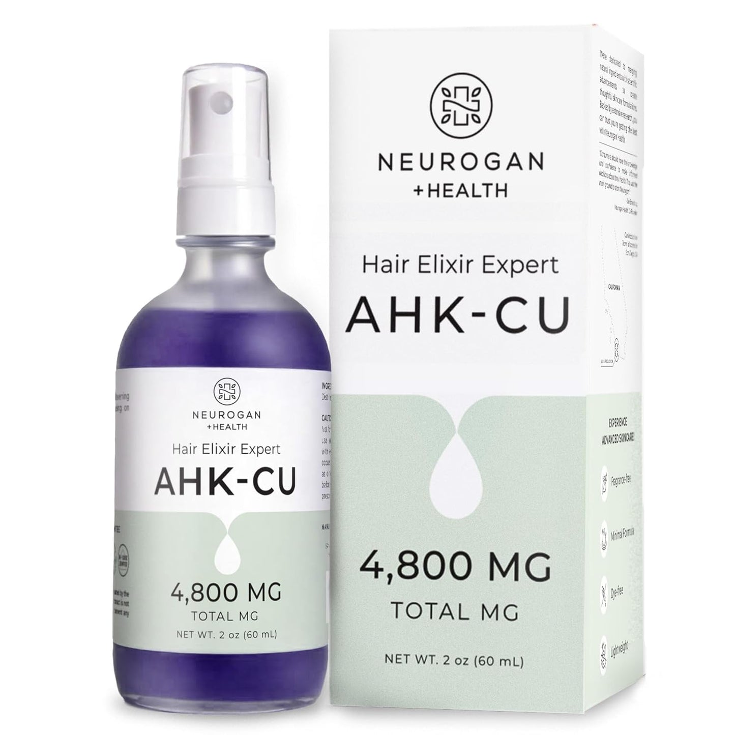 Neurogan AHK-Cu Hair Elixir - Lightweight Copper Peptide Serum Spray for Hair & Scalp Care | 2 oz