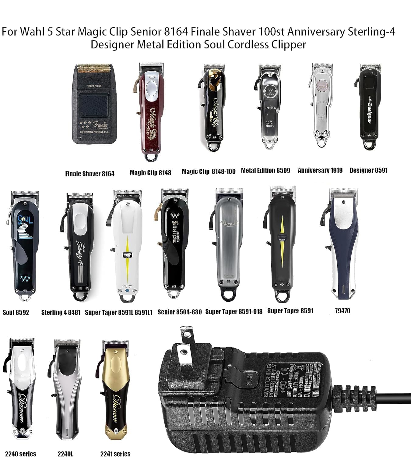 Kaynway for Wahl Cordless Clippers Charger, Professional Replacement 4V Clipper Charger Cord for All Wahl Magic Clip Senior Sterling-4 Designer 5-Star 8164 Finale Shaver (New and Old Versions)