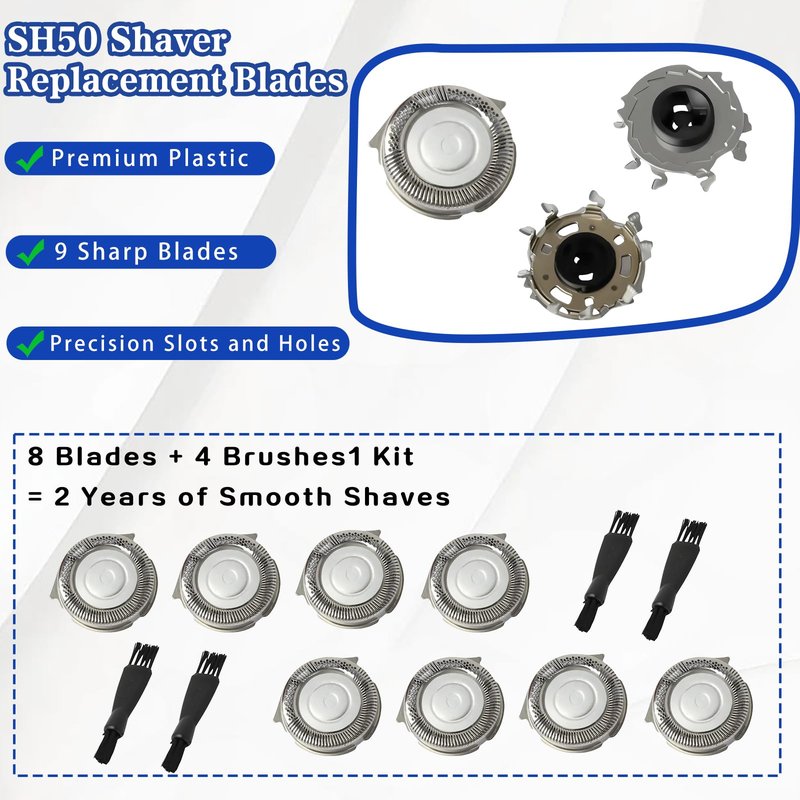 8 Pack SH50 Replacement Heads Compatible with Philips Norelco Series 5000, Replacment for Norelco Replacement Blades, Fit for Electric Shaver S5210 S5380 (8 Blades & 4 Brushes)