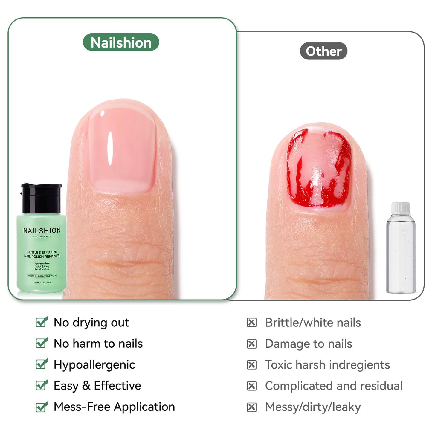 Nailshion Aloe Vera Nail Polish Remover Non-Acetone, VE Non-Drying, 5-10s Remove All Air Dry Nail Polishes, Built-in Easy Push-down Pump, Clear Nail Polish DIY at Home Nail Art Essentials