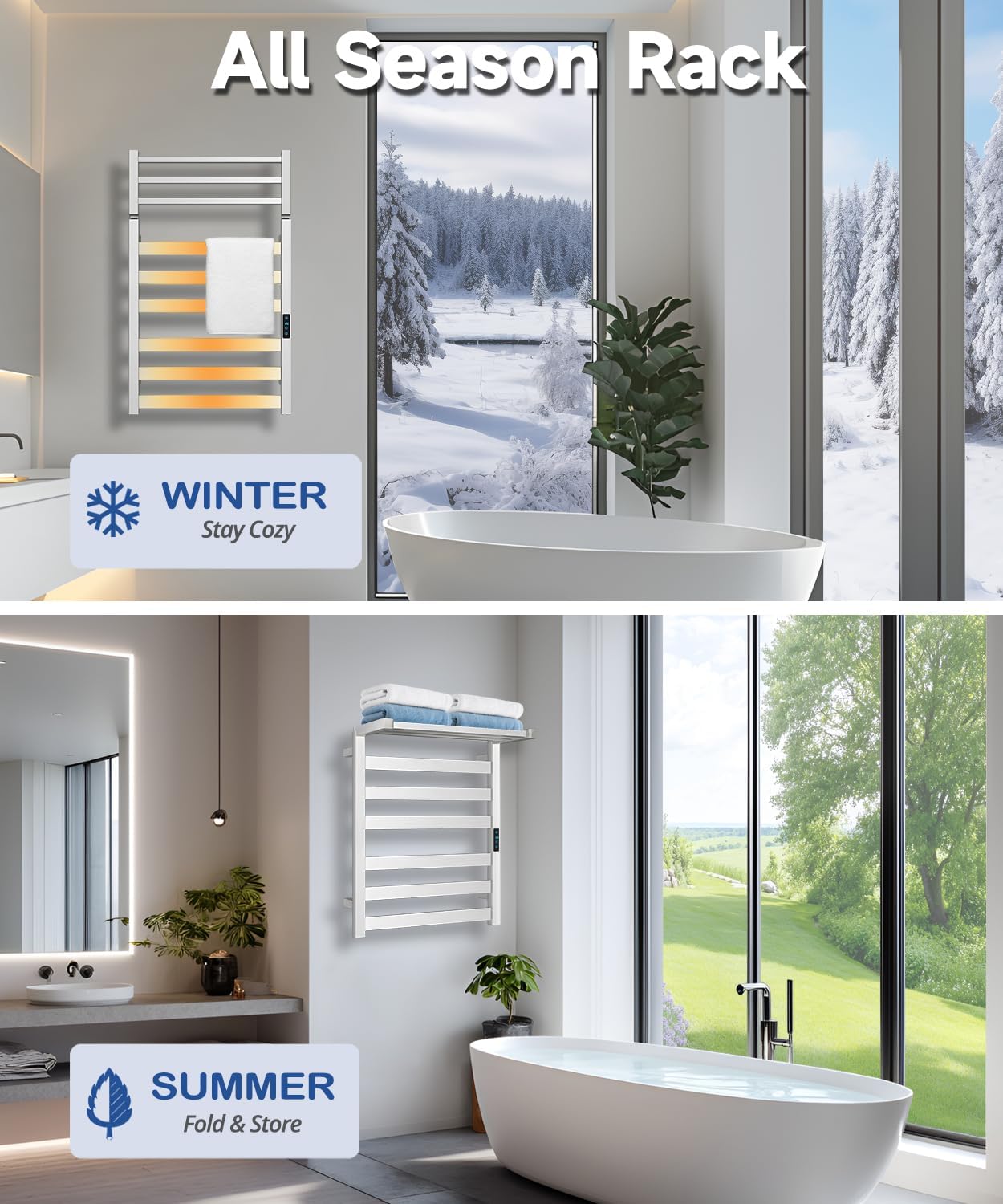 WiFi Heated Towel Rack - Electric Wall-Mounted Towel Warmer with LED Timer, Stainless Steel, 6 Bars | Brushed Nickel