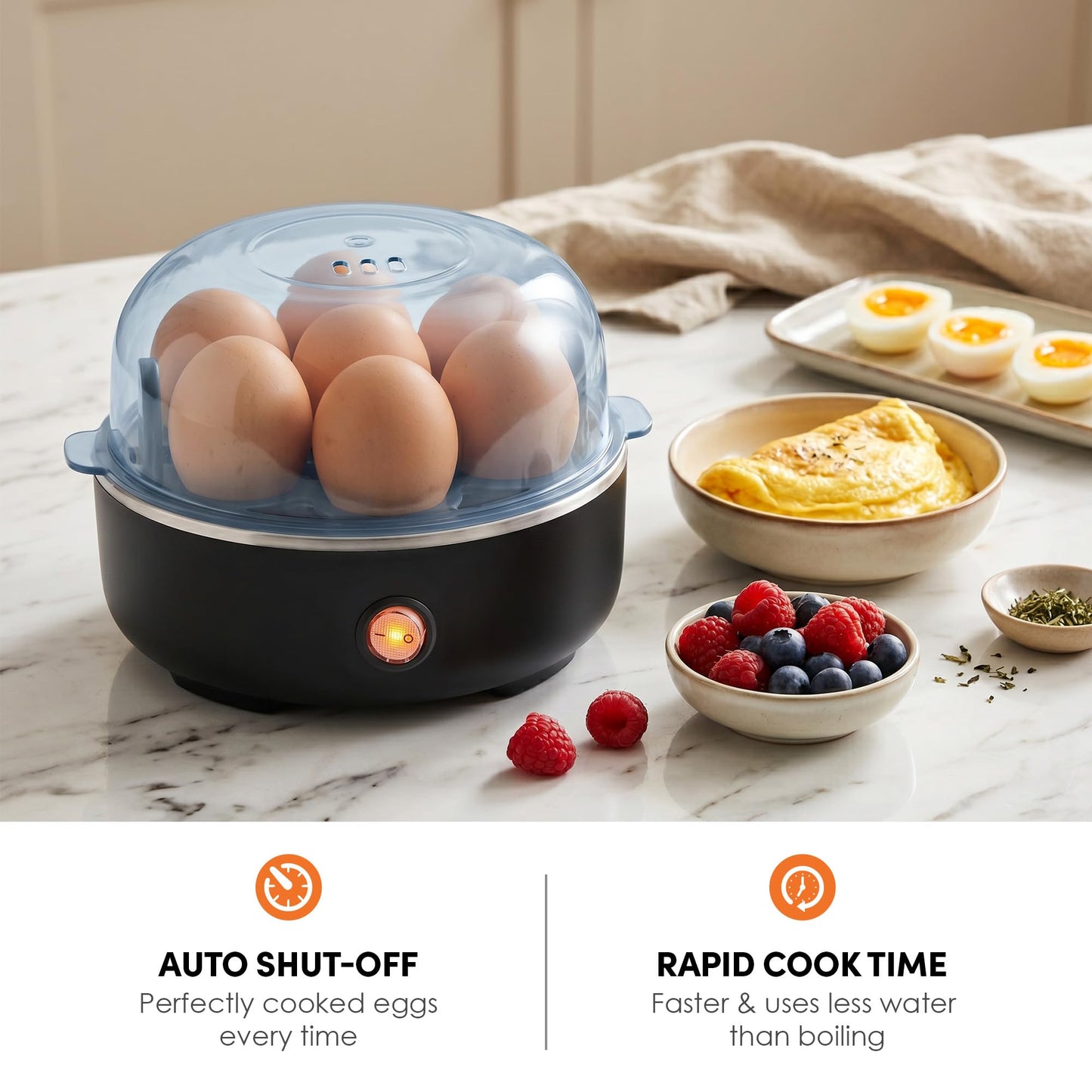 Elite Gourmet EGC115B Easy Egg Cooker Electric 7-Egg Capacity, Soft, Medium, Hard-Boiled Egg Cooker with Auto Shut-Off, Measuring Cup Included, BPA Free, Classic Black