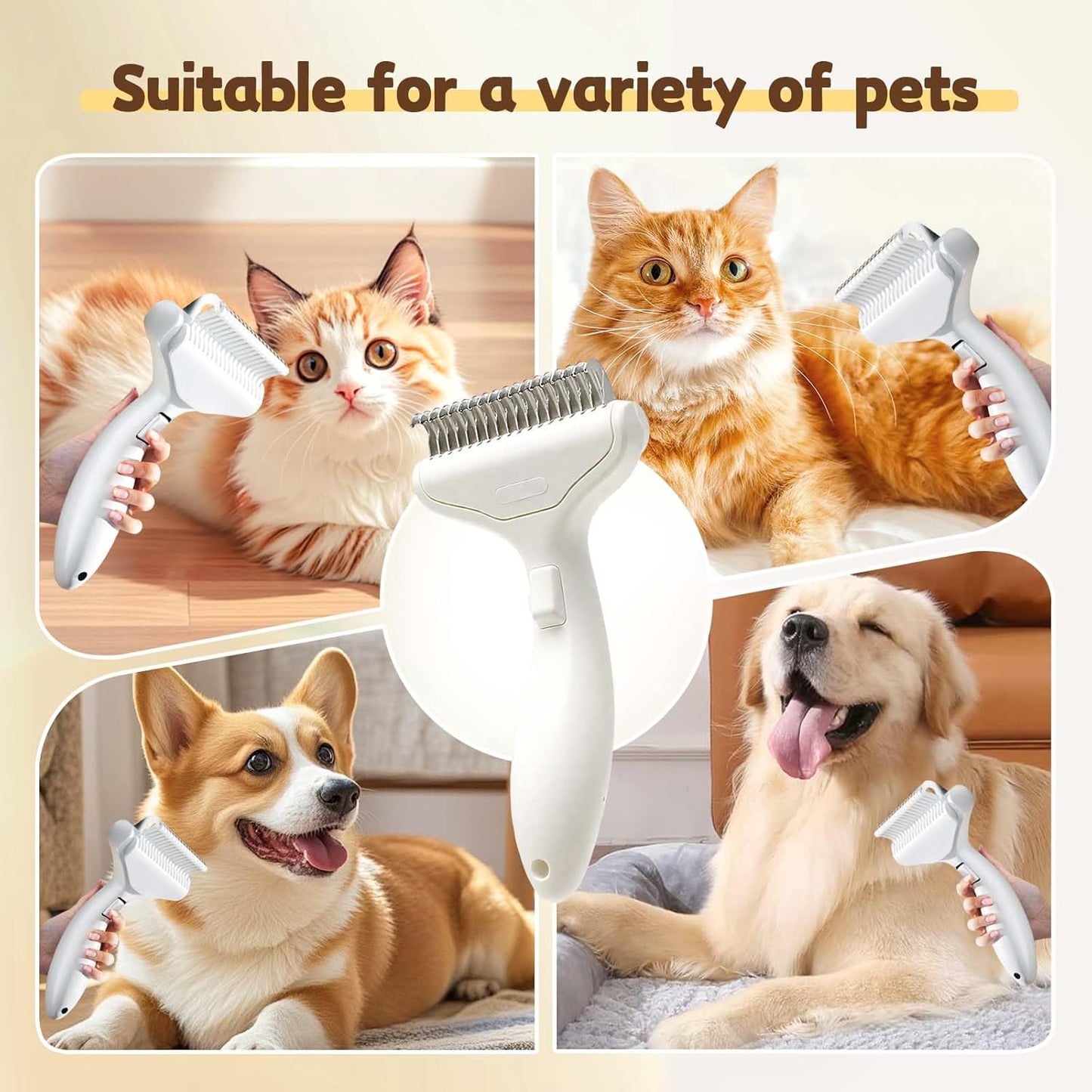 Dematting Comb for Dogs & Cats - Dual-Sided Grooming Brush for Long Hair | Removes Tangles & Loose Fur (Lemon Yellow)