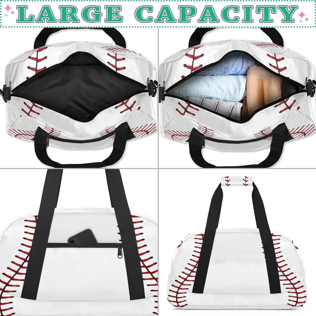 Kids Gym Bags - Waterproof Baseball Lace Sports Duffel Bag | Travel Overnight Weekender Tote for Boys
