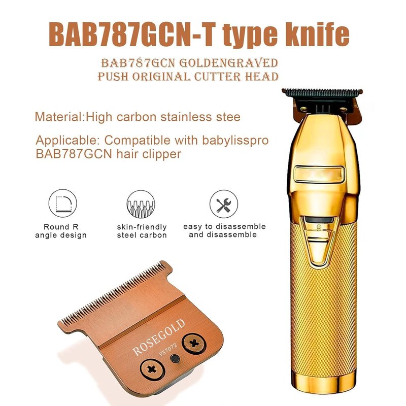 Replacement Blades for BaBylissPRO FX787 & FX726 Trimmers - Rose Gold, Perfect for Outlining Hair