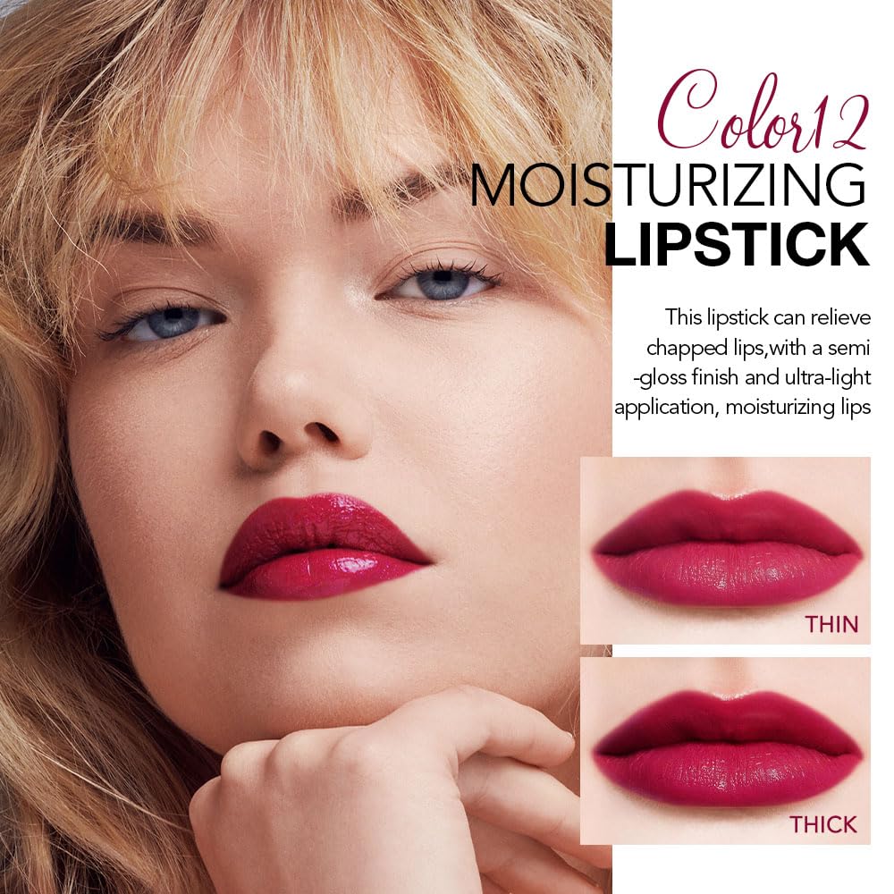 HHLTOH 1Pcs Tinted Lip Balm Moisturizing Lipstick – Waterproof Hydrating Matte Lip Balm for Women, Creamy Natural Color Stain for Dry Lips,Soft Matte Finish with Subtle Scent (#12 Berry Rose Red)