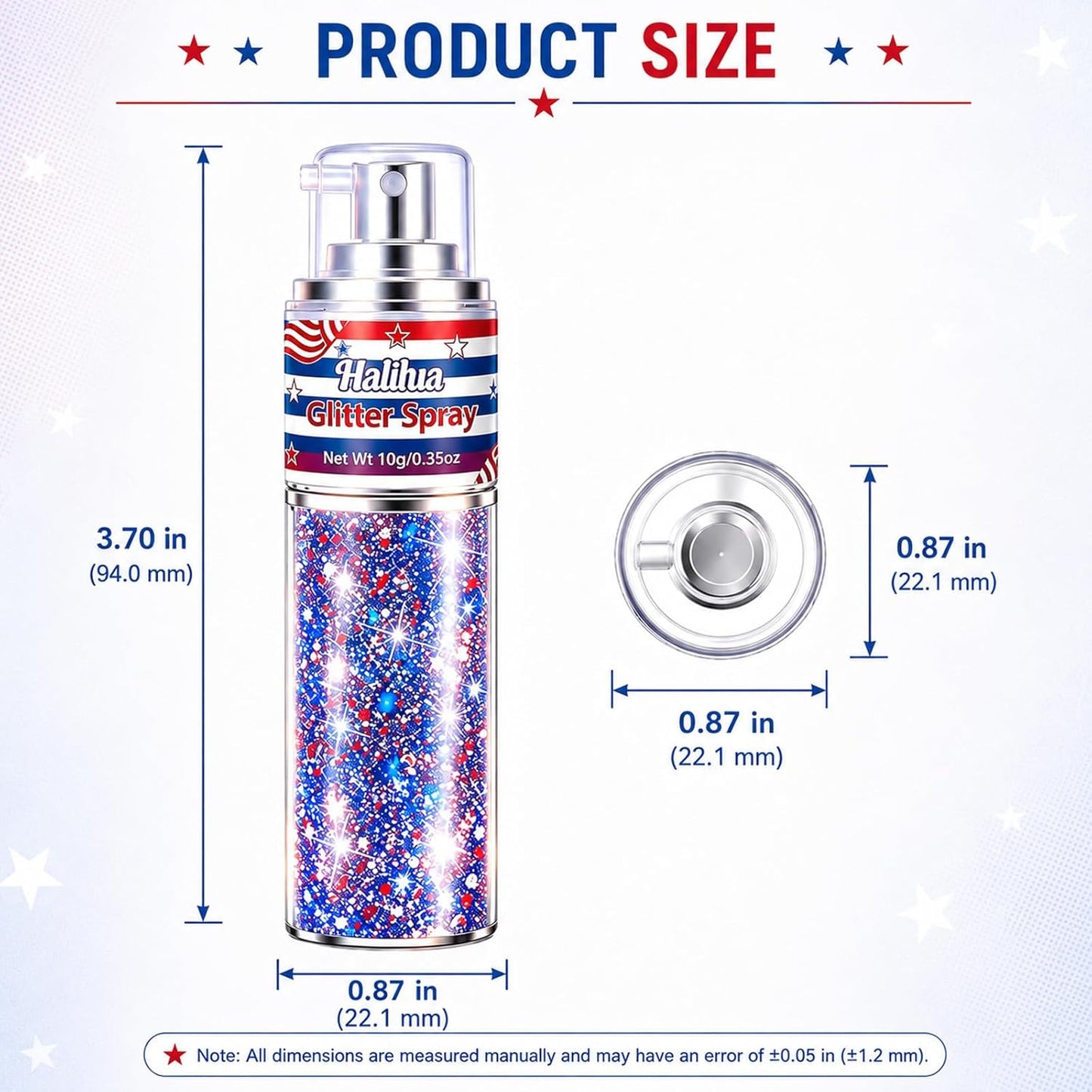 Patriotic Body Glitter Spray - Red, White & Blue Shimmer for 4th of July | Face, Hair & Nail Art Accessory
