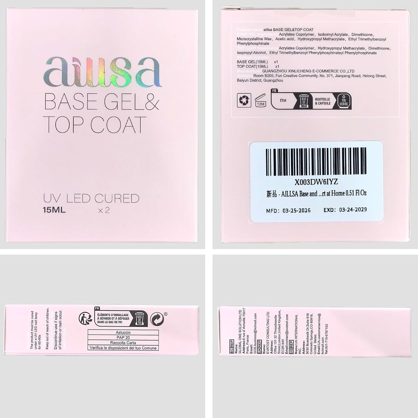 AILLSA Gel Nail Polish - Base & Top Coat for DIY Nail Art | Long-Lasting, High Gloss Shine, 0.51 Fl Oz