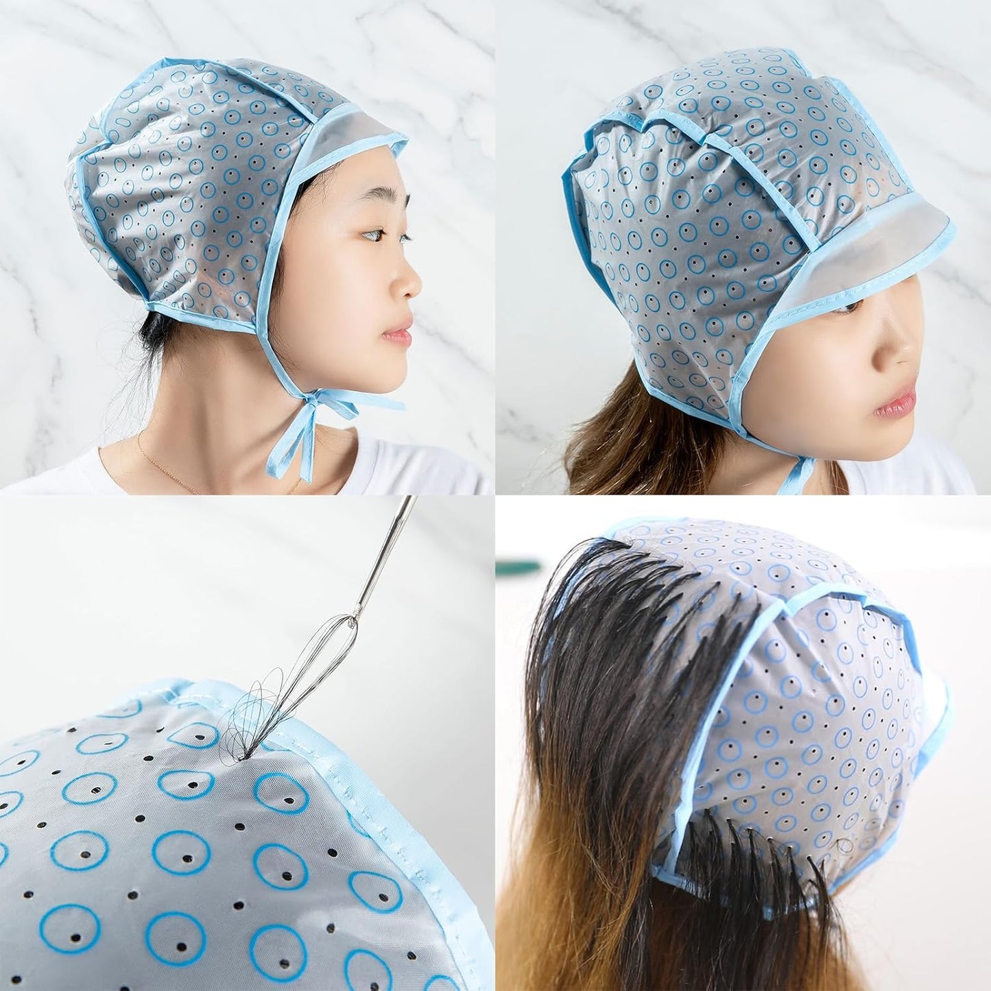 Hair Highlighting Caps - 6 Disposable Dye Caps with Crochet Needles for Salon & Home Use | Tipping Supplies