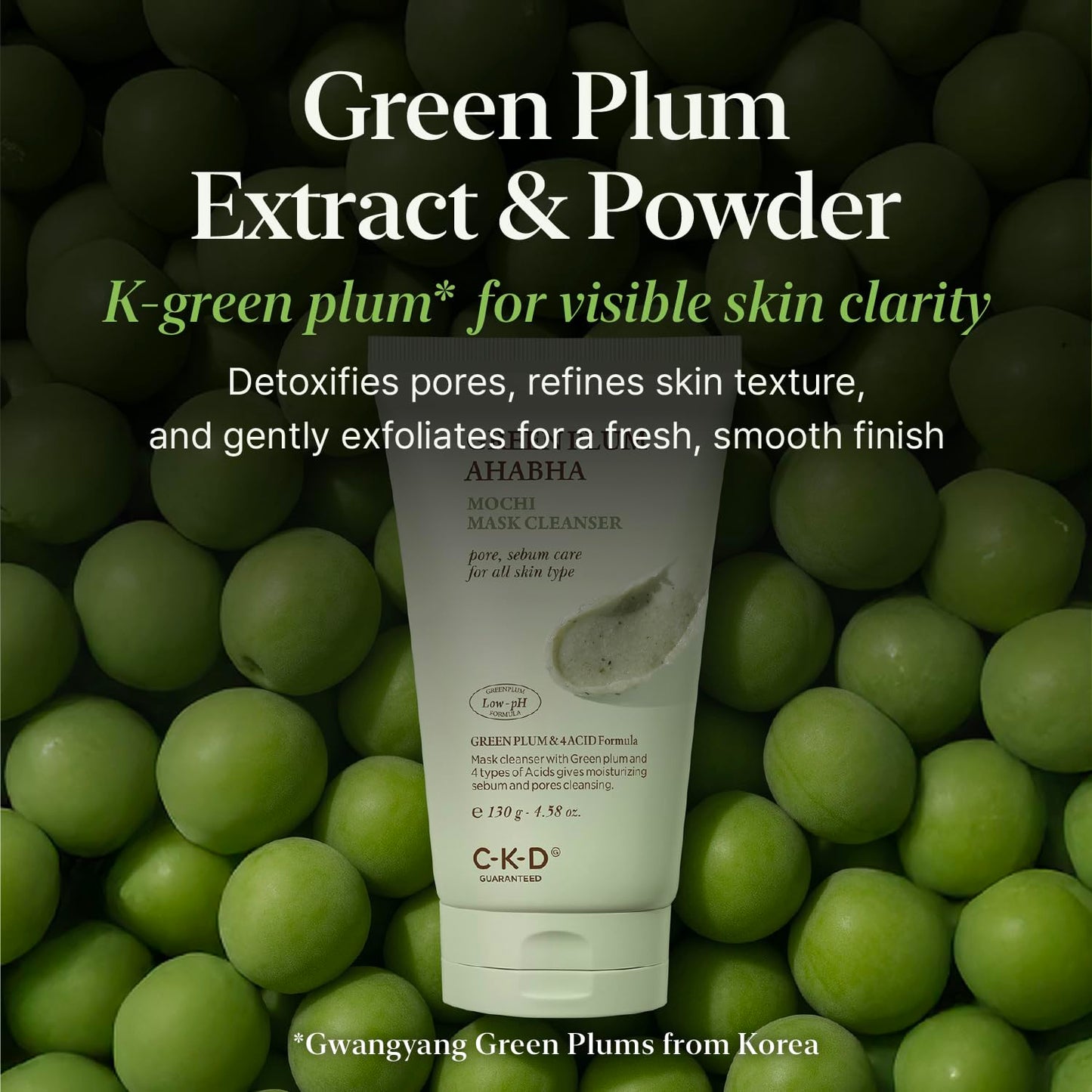 Green Plum AHA BHA Clay Mask Cleanser - Korean Face Wash & Makeup Remover | Controls Sebum, Tightens Pores, 4.58 oz