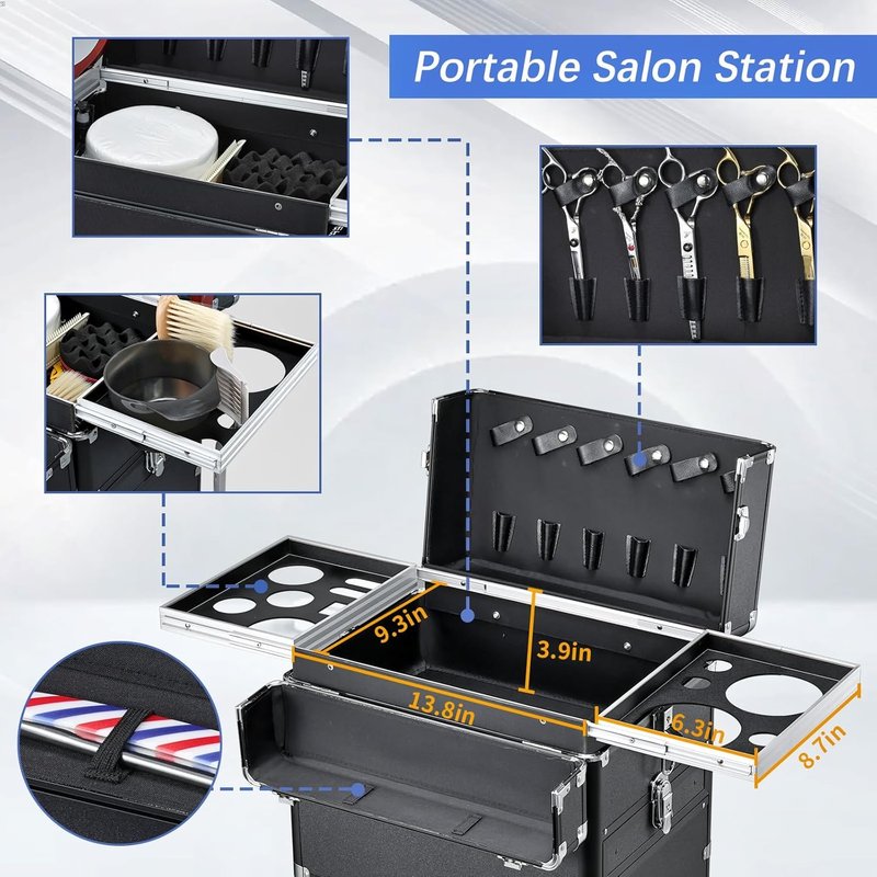 Salon Cart with 4 Drawers - Portable Rolling Hair Stylist Station | Makeup Train Case with Worktop Tray