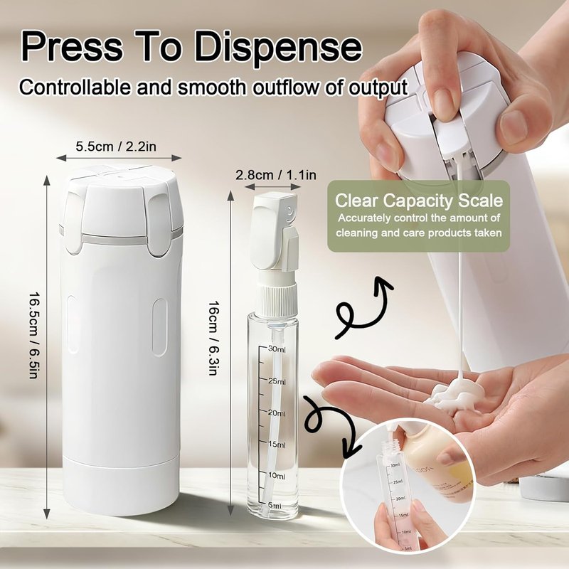 Travel Dispenser Bottles - 4-in-1 Refillable Shampoo & Conditioner Set | Compact & No-Spill Design for Vacations