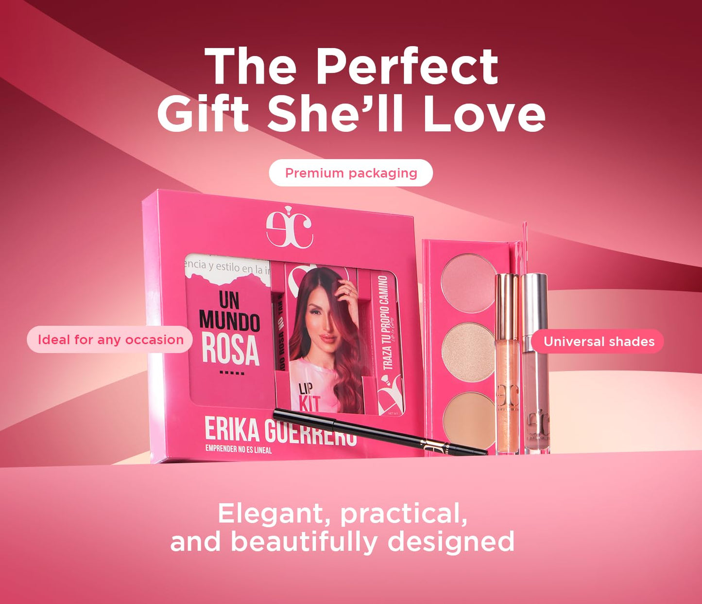 Cosmetic Makeup Kit - Lip Gloss, Lip Liner, Matte & Liquid Lipstick | All-in-One Face Contour Palette, Blush & Highlighter