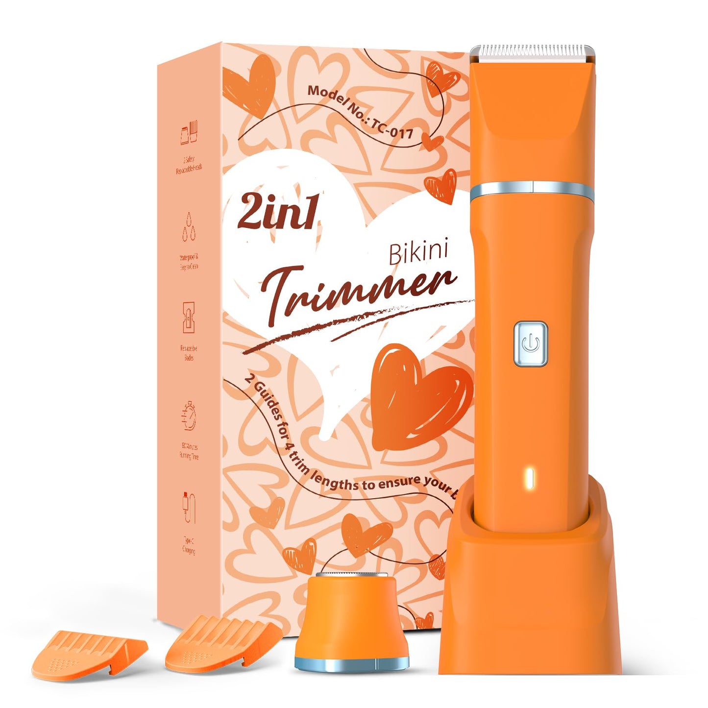 Electric Razor for Women Men - Wet Dry Shave, Waterproof Bikini Trimmer, Pubic Hair Removal Shaver with Hypoallergenic Ceramic Blades, Facial & Body Groomer, USB Recharge, Birthday Gifts - Orange