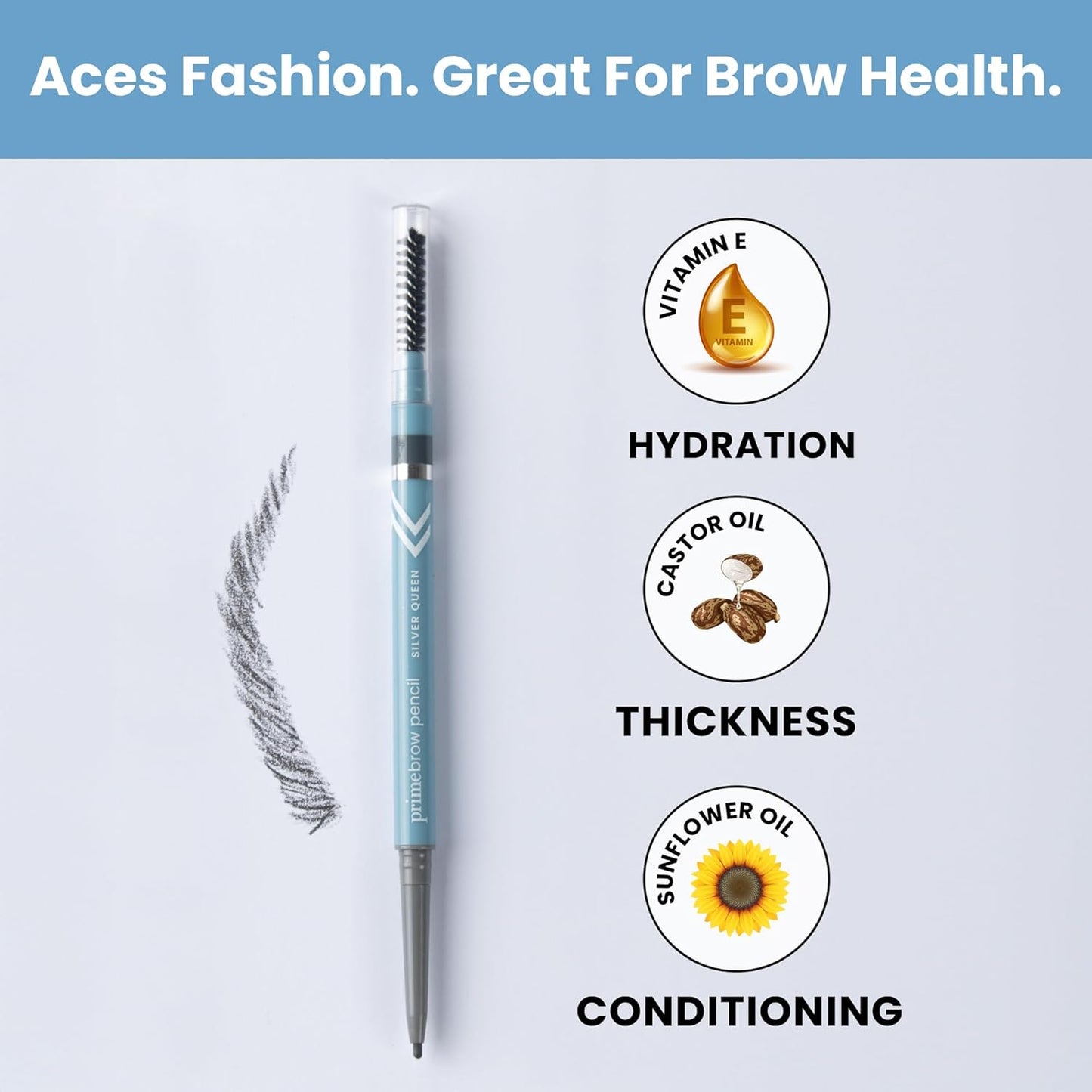 PrimeBrow Pencil for Mature Women - Ultra-Precise Tip for Natural Hair-Like Strokes | Smudge-Proof & Long-Lasting (Ash Brown)