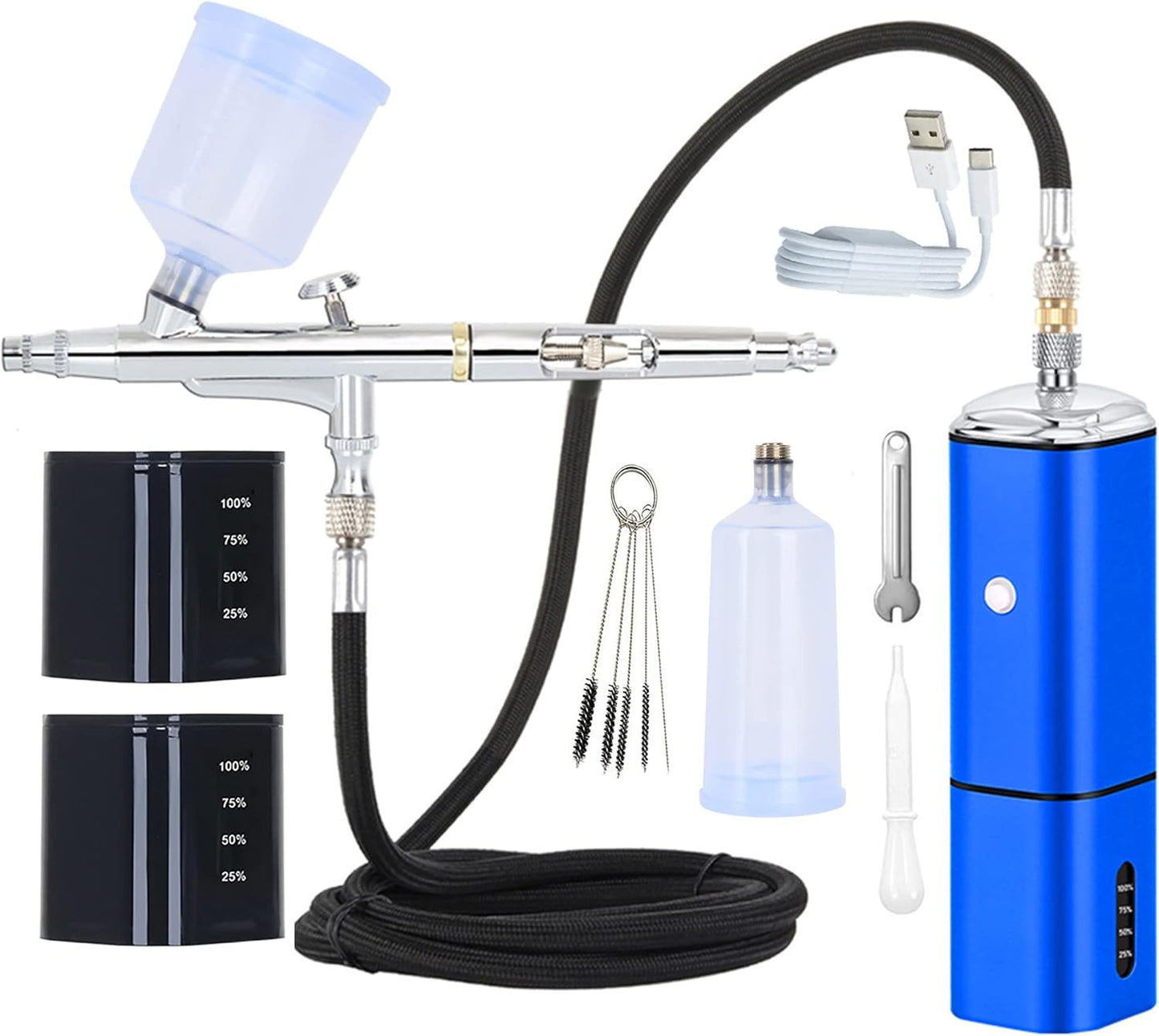 Cordless Airbrush Kit - Dual Action Rechargeable Air Brush Gun for Makeup, Art & Crafts | Portable with 2 Batteries