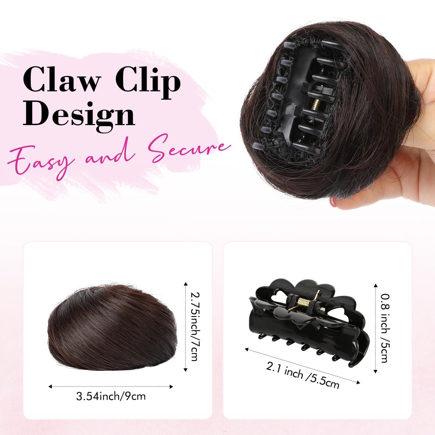 REECHO 2 PCS Mini Claw Clip in Messy & Cat Ears Hair Bun Extensions HB001 Wig Accessory Updo Hairpieces for Women (Pack of 2-3" Straight, Dark Brown)