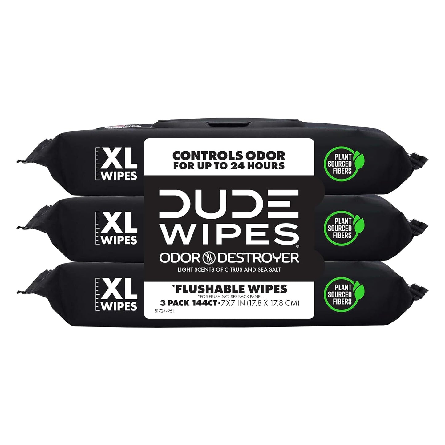Dude Wipes Unscented Flushable Wipes - Extra-Large Adult Wet Wipes for Sensitive Skin | 6 Pack (288 Count) with Vitamin E and Aloe