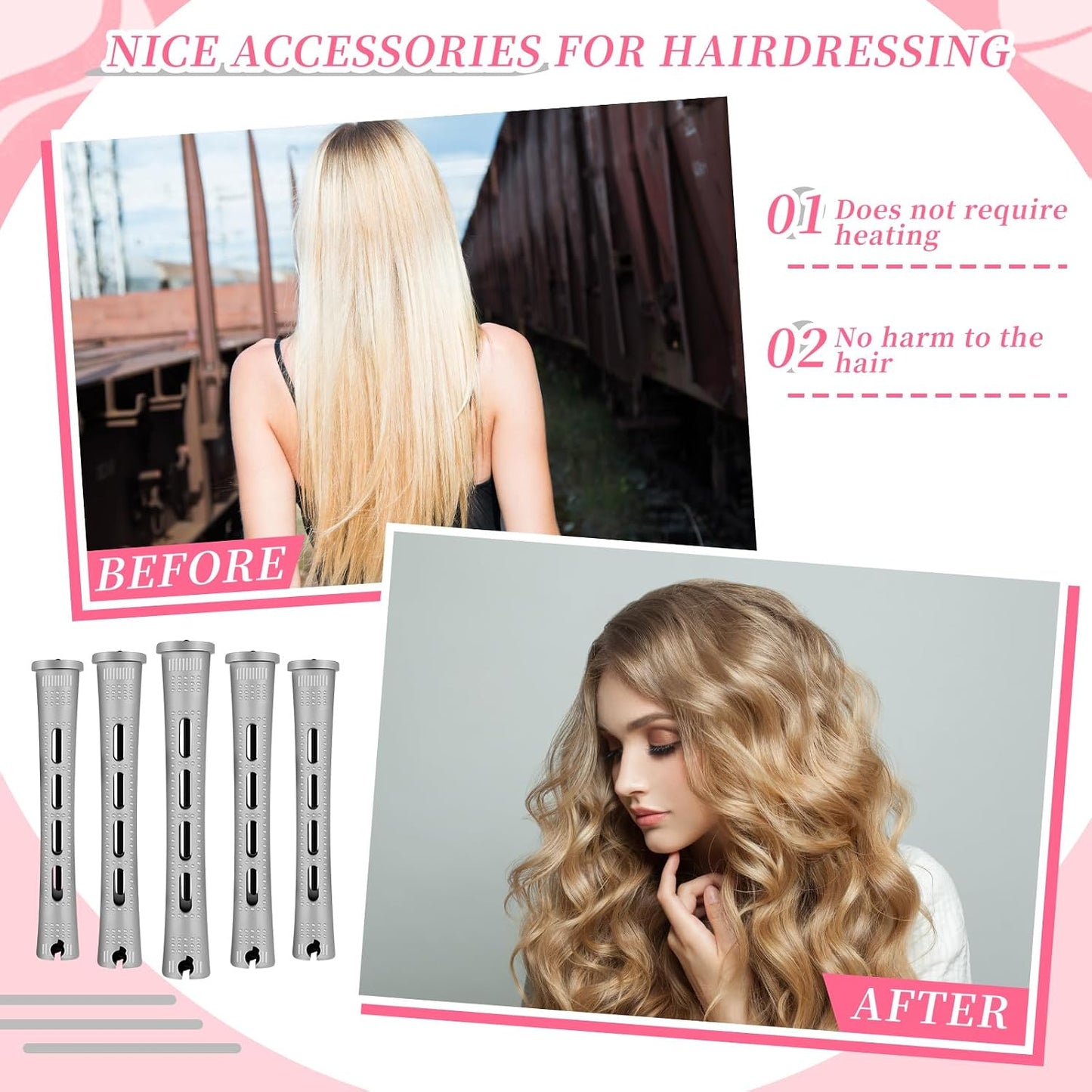 160 Pcs Perm Rods for Natural Hair - No-Heat Plastic Curling Rollers | 0.59 Inch, Grey