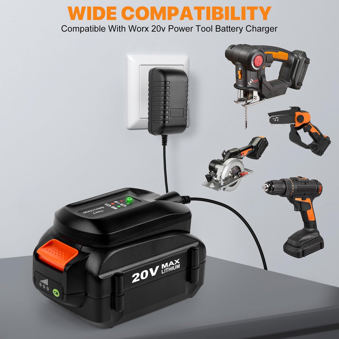 Lxljiad 20V Charger Replacement for Worx WA3742 Battery Compatible with Worx 20V WA3732 WA3525 WA3520 WA3575 WA3578 Lithium Battery