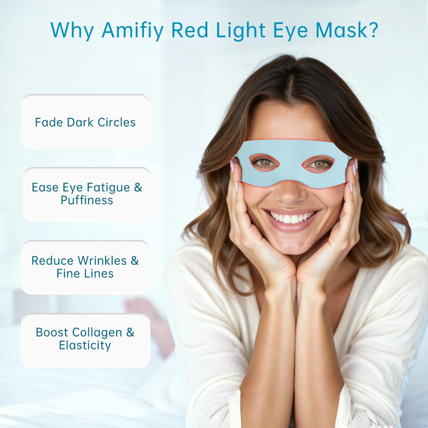 Amifiy Red Light Therapy for Eyes, 3 Minutes Red Light Eye Mask Reducing Dark Circles, Eye Bags, Puffy Eyes, Wrinkles, 830nm NIR Infrared LED Eye Mask For Women & Men