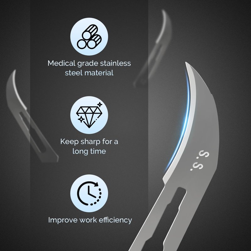 JMU 100pcs Sterile Surgical Blades #12, Disposable Stainless Steel Scalpel Blades, Individually Foil Wrapped
