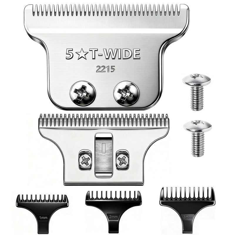 2215 Adjustable Replacement T Wide Blades compatible with Wahl 5 Star Serise Detailer Li Trimmer 8081 and 8171 Models (Silver)