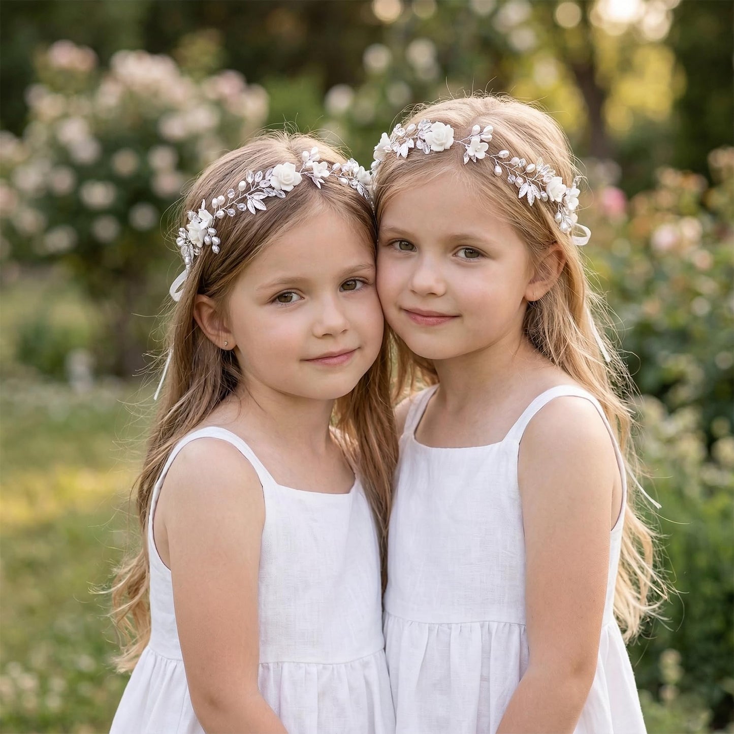 Floral Fall Flower Wedding Hairpiece Pearls Bridal Hair Accessory with Crystals for Women (Silver and white)