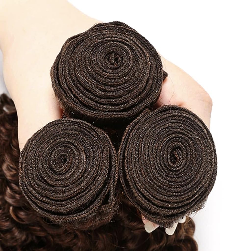 Color #4 Human Hair Bundles Brown Deep Wave Bundles Peruvian Virgin Remy Hair 3 Bundles 26 28 30 Inch Double Weft Dark Brown Hair Weave