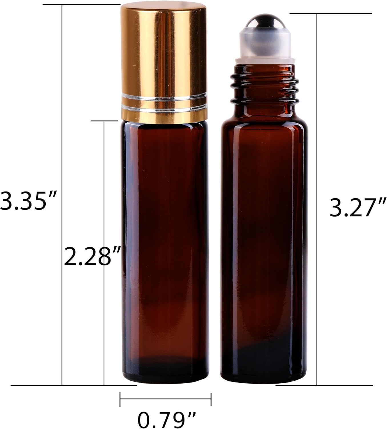 Amber Glass Roller Bottles for Essential Oils - 10ml with Stainless Steel Roller Balls & Aluminum Cap