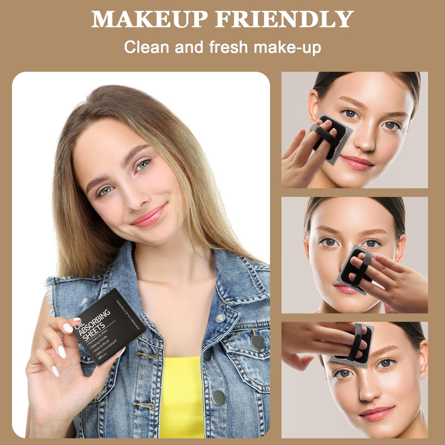 Jutqut Oil Blotting Sheets for Face with Mirror & Puff, 300 Sheets Natural Oil Blotting Paper, Bamboo Charcoal Oil Absorbing Wipes, Oil Control Film for Oily Skin, Makeup Friendly, Absorbs Excess Oil