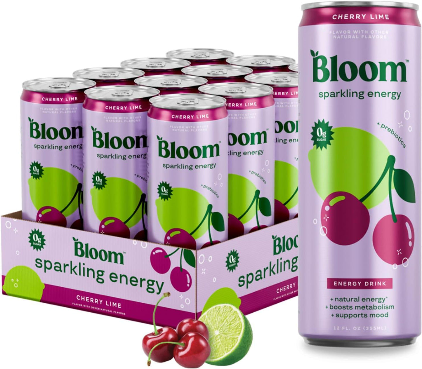 Sparkling Energy Drink Variety Pack - Natural Caffeine, Zero Sugar, 180mg - Antioxidant-Rich, Prebiotics | 12oz, 12 Pack