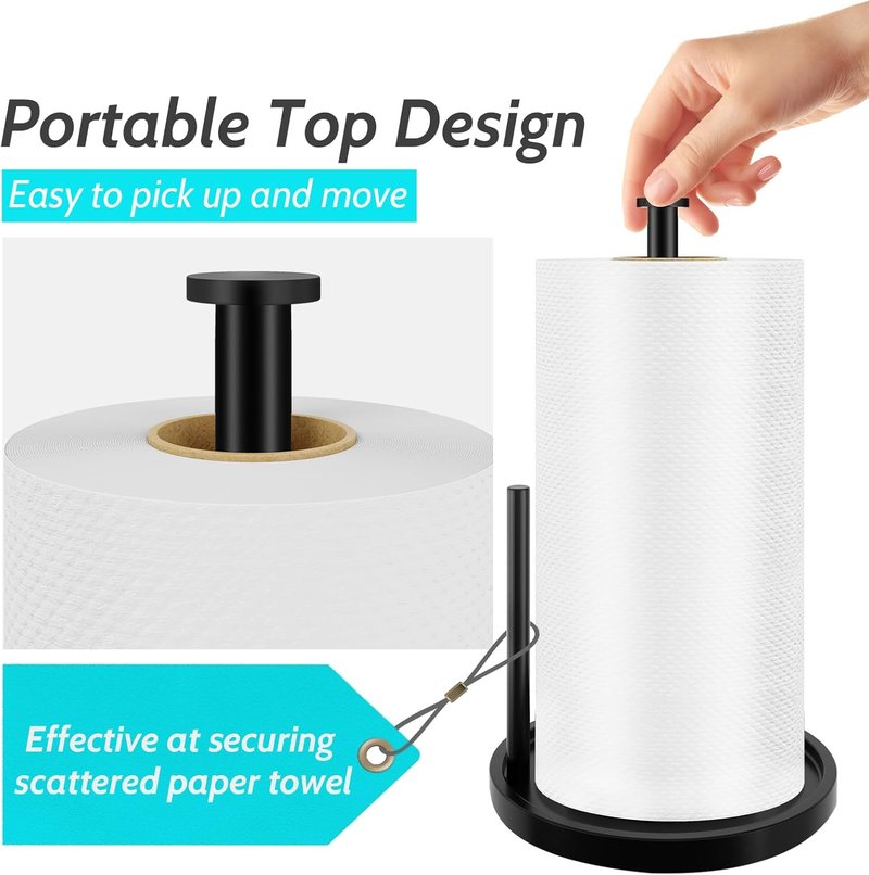 Stainless Steel Paper Towel Holder - Freestanding Design with Anti-Slip Weighted Base | Black Kitchen Accessory