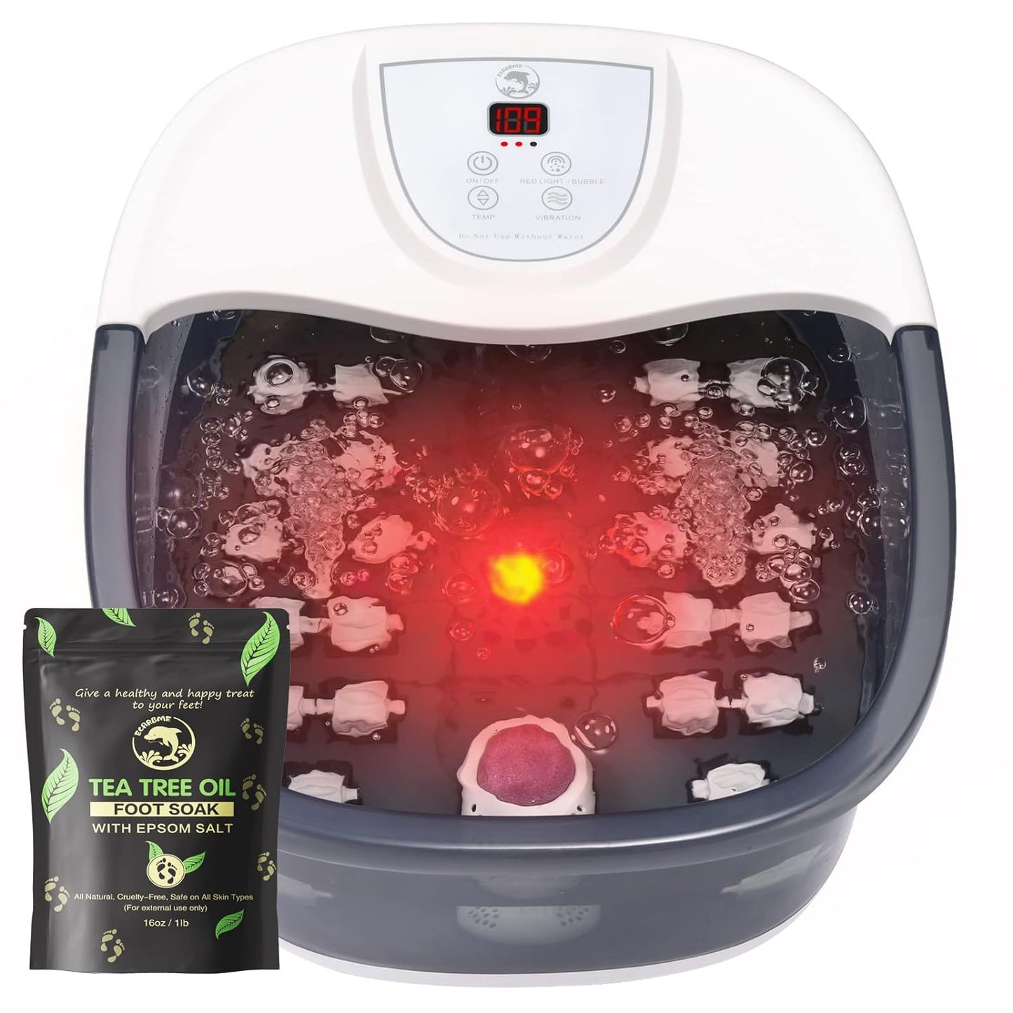 Foot Spa Bath Massager with Heat - 22 Massage Rollers, Temperature Control & Vibration | Relaxing Soaking Tub - Grey
