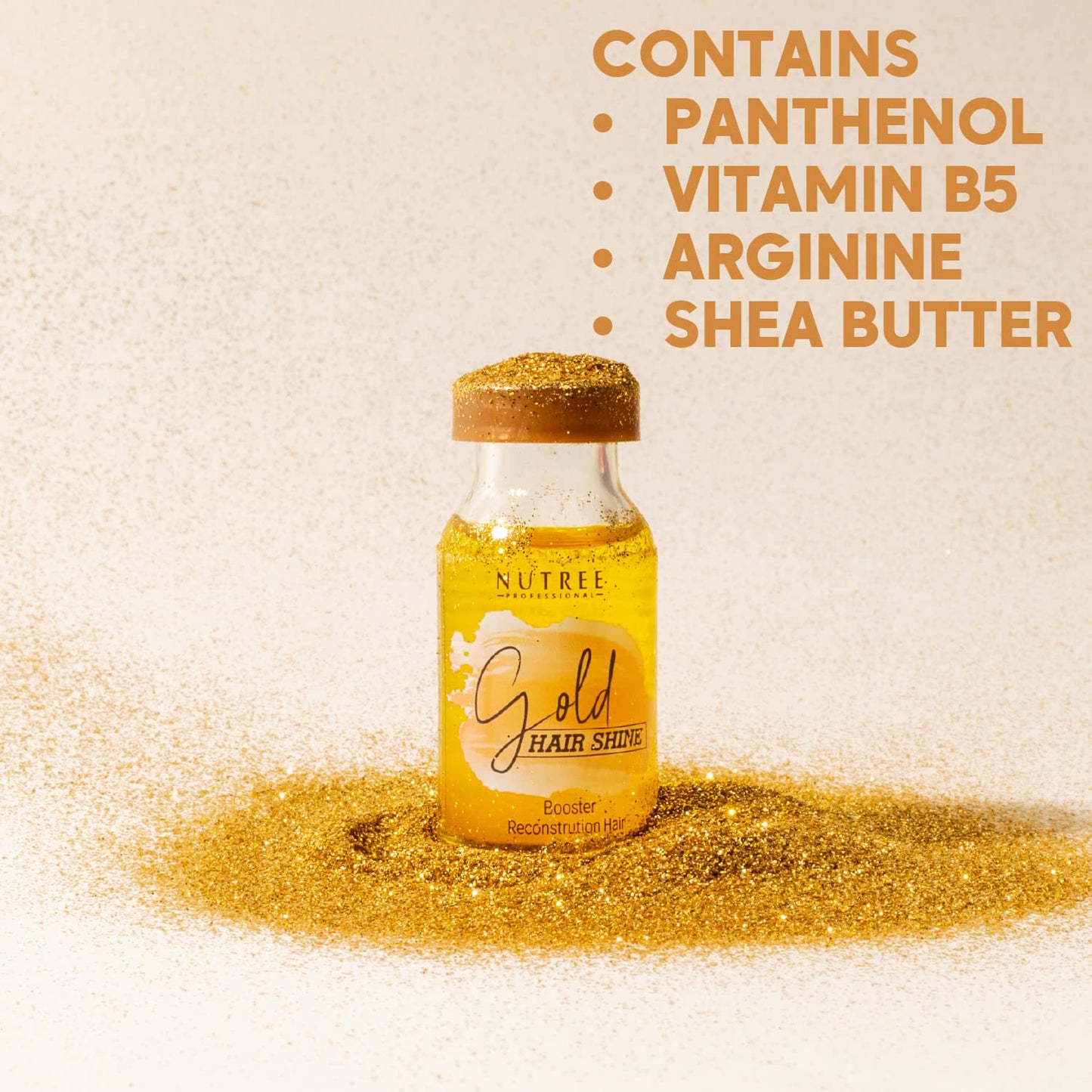 Gold Hair Shine Ampoule Booster Reconstruction Treatment with Shea Butter and Amino Acids – Deep Conditioning Serum for Smooth Soft and Shiny Hair – 0.33 fl oz