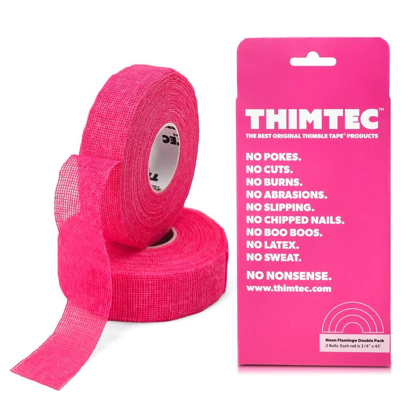 THIMTEC - The Original Thimble Tape for Hand Sewing - Fully Adjustable Nail & Finger Protector - A Smarter Alternative to Classic Knitting Thimbles - Neon Flamingo, 2-Pack