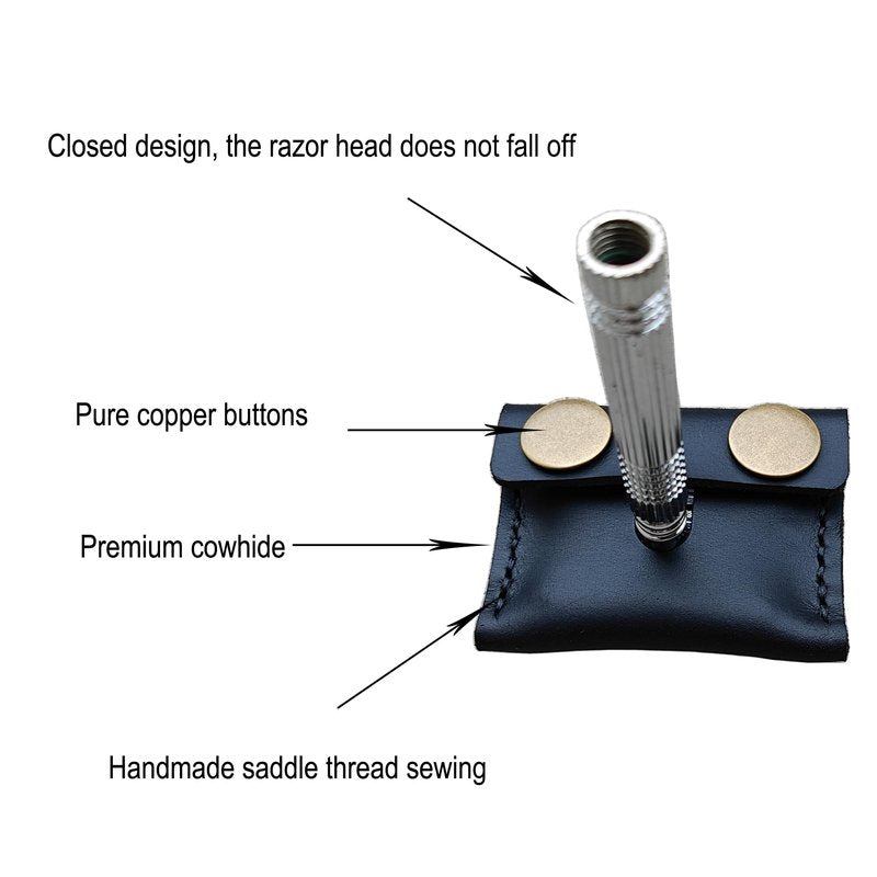 MEEBOY Handmade Leather Safety Razor Travel Cover, Double Edge Razor Head Protective Sheath For men Fits Most Safety Razors (Black)