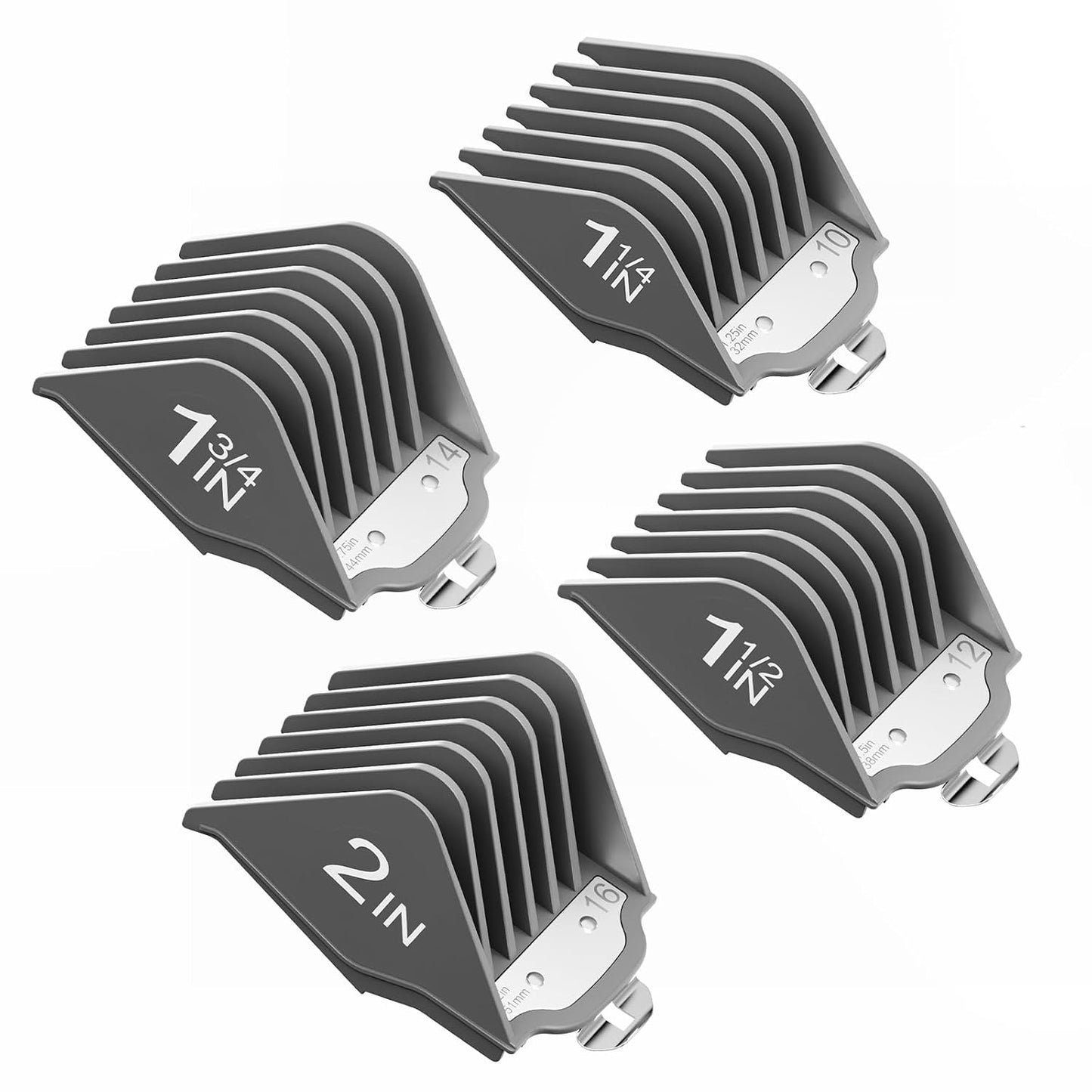 Clipper Guards - Professional Hair Clipper Combs with Metal Clip | 4 PCS Extra Long Sizes 1.25", 1.5", 1.75", 2" - Compatible with Wahl